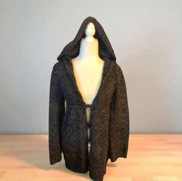 Sophie Max wool blend toggle closure hooded black marled knit cardigan. Sz XS - Picture 11 of 12